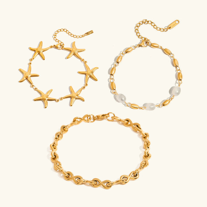 Gold Plated Faux Pearl Bracelet Set for Women