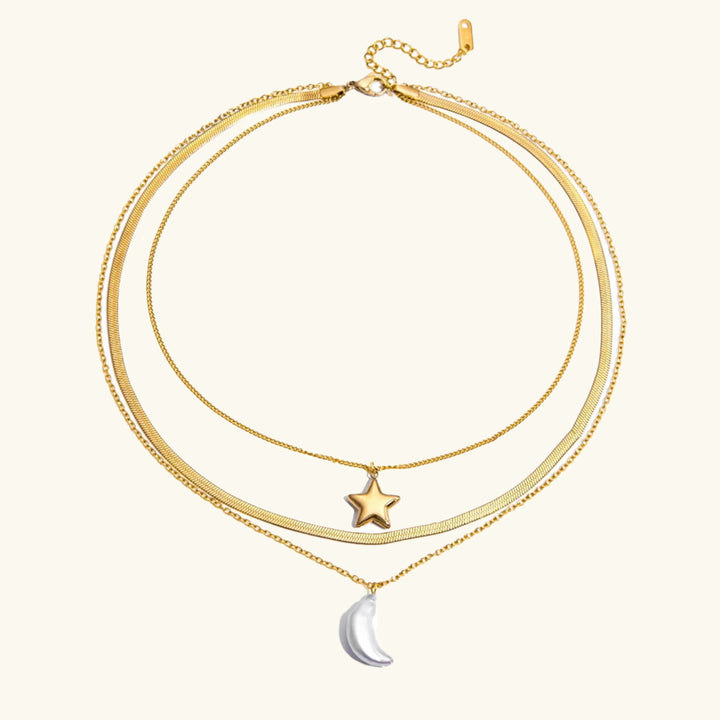 Gold Plated Faux Pearl Layered Pendant Necklace for Women