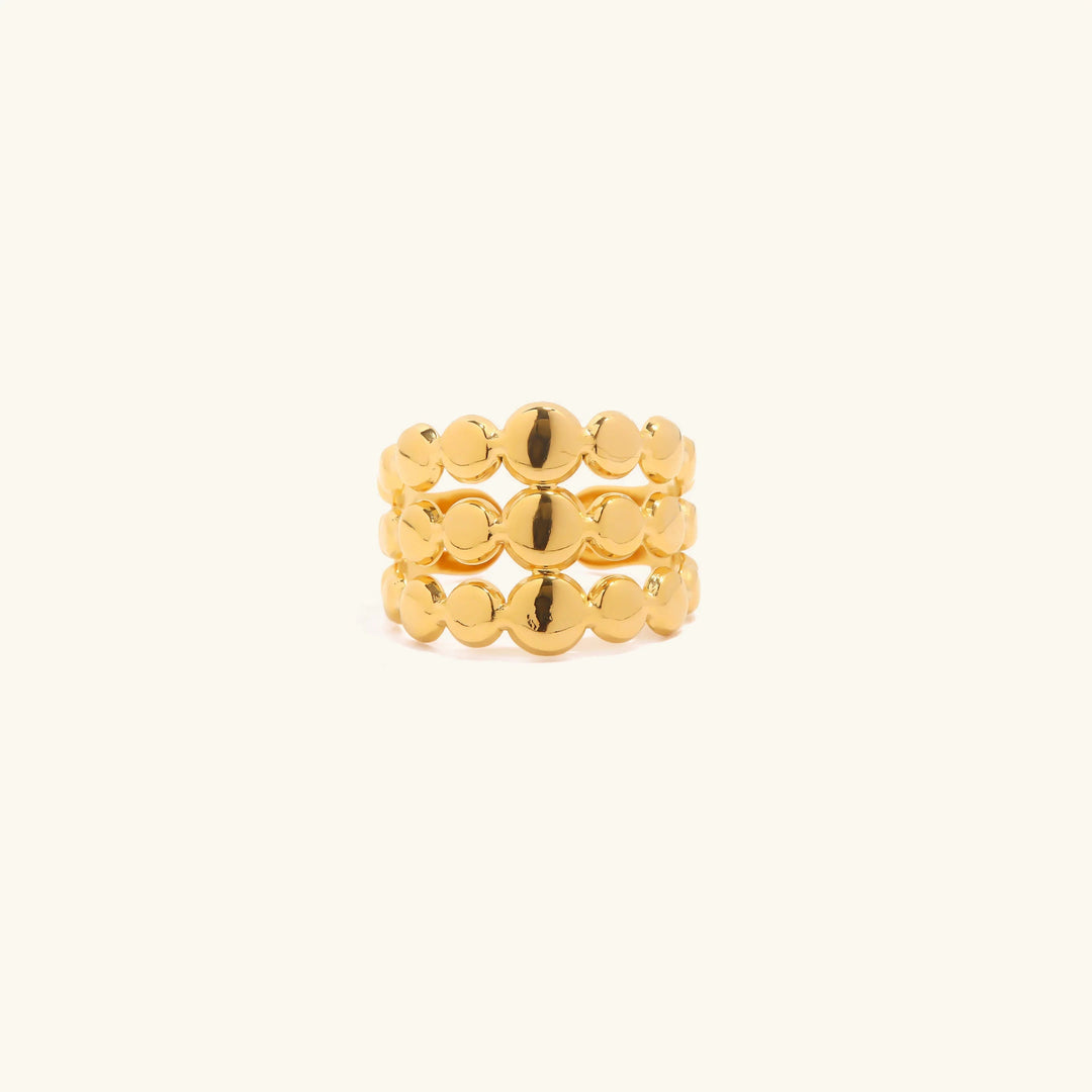Gold-Plated Circle Pattern Ring with Stainless Steel