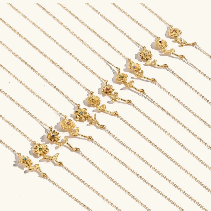 Gold Plated Cubic Zirconia Flower Pendant Necklace