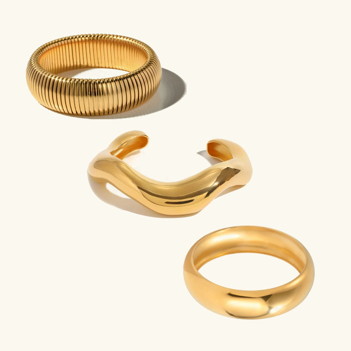 Gold Plated Stainless Steel Chunky Bangle Set