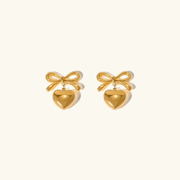 Gold Heart French Knot Earrings with Waterproof