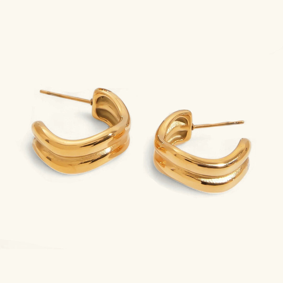 Gold Plated Stainless Steel Double Curve Hoop Earrings for Women