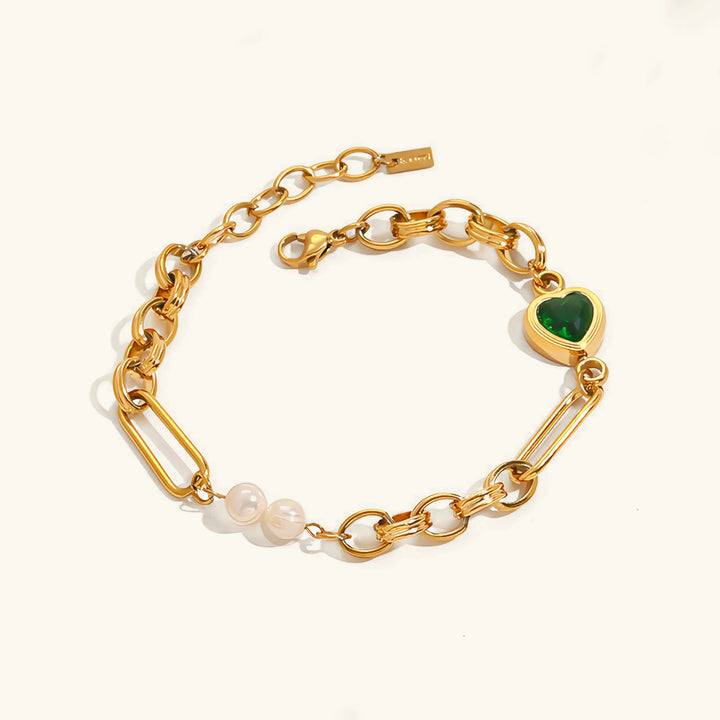Gold Plated Stainless Steel Crystal Faux Pearl Bracelet for Women