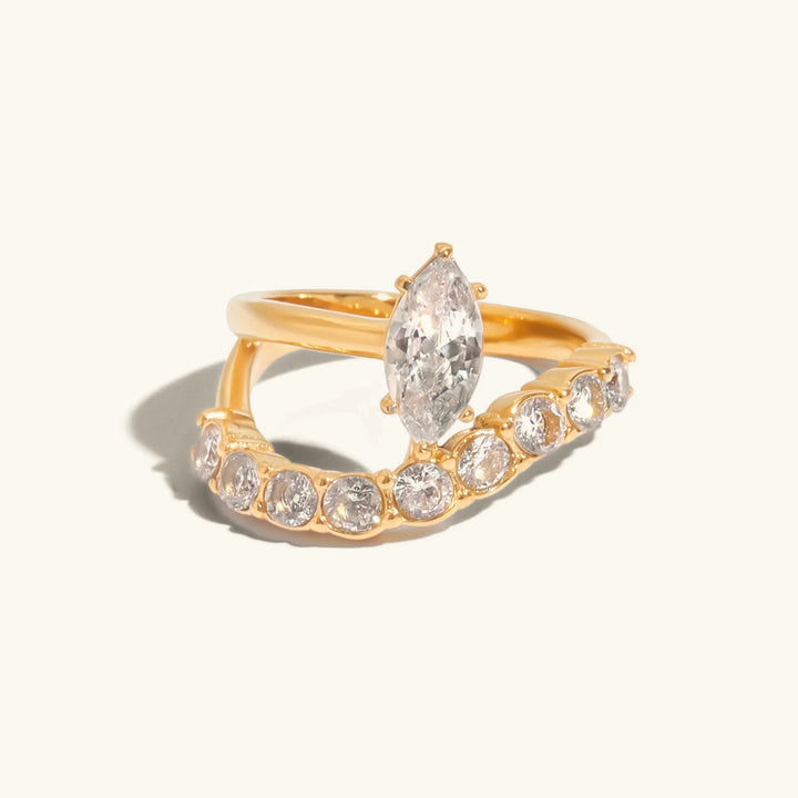 Gold Plated Cubic Zirconia Marquise Stackable Ring for Women