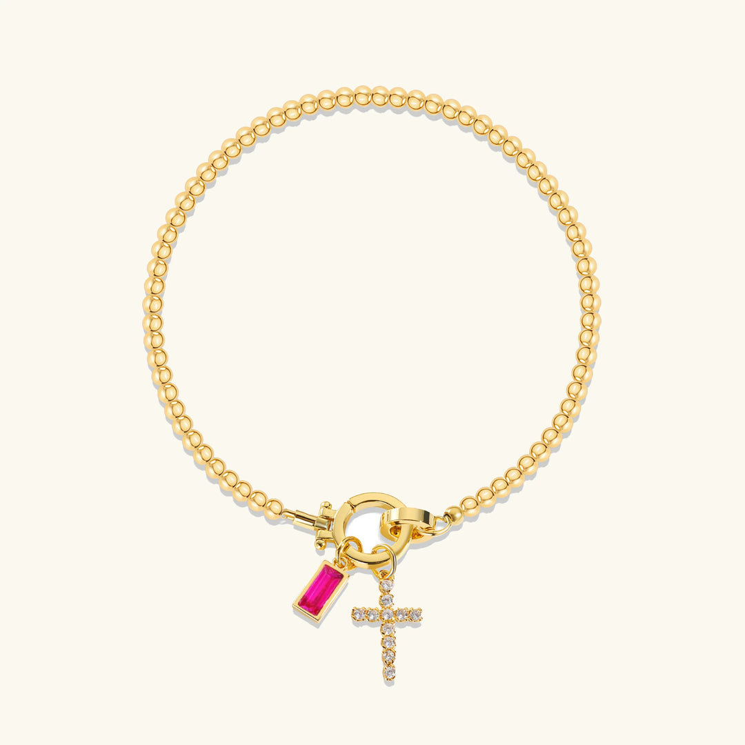 Gold-Plated Crystal Birthstone Cross Bracelet