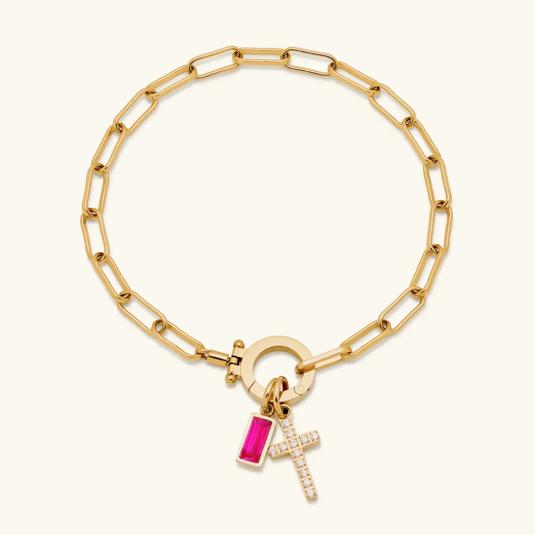 Gold-Plated Crystal Cross Bracelet