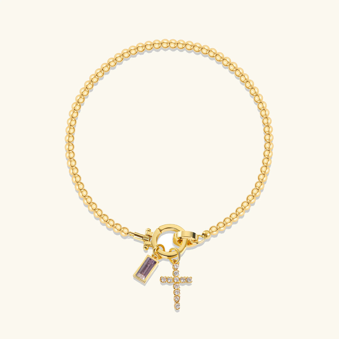 Gold-Plated Crystal Birthstone Cross Bracelet