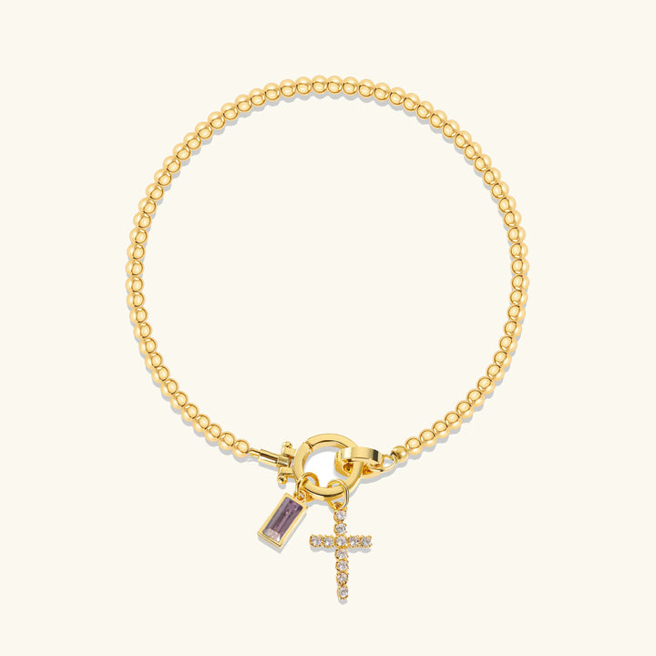 Gold-Plated Crystal Birthstone Cross Bracelet
