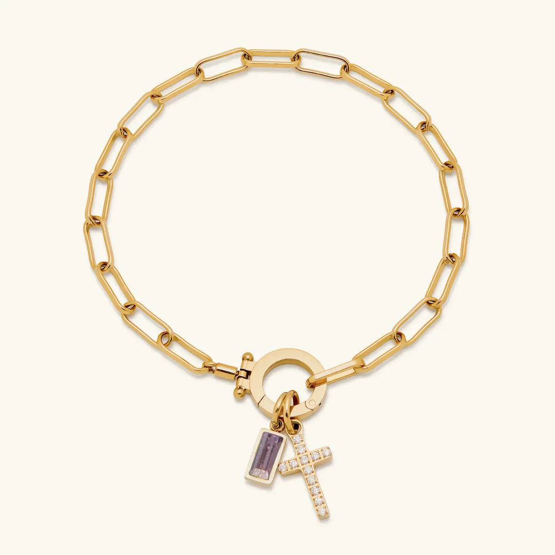 Gold-Plated Crystal Cross Bracelet