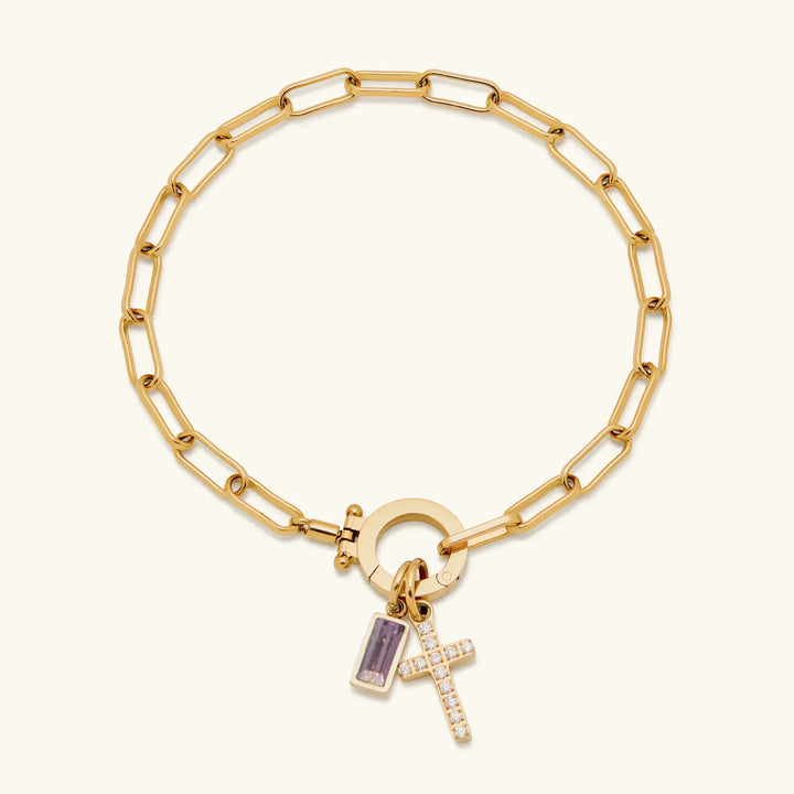 Gold-Plated Crystal Cross Bracelet