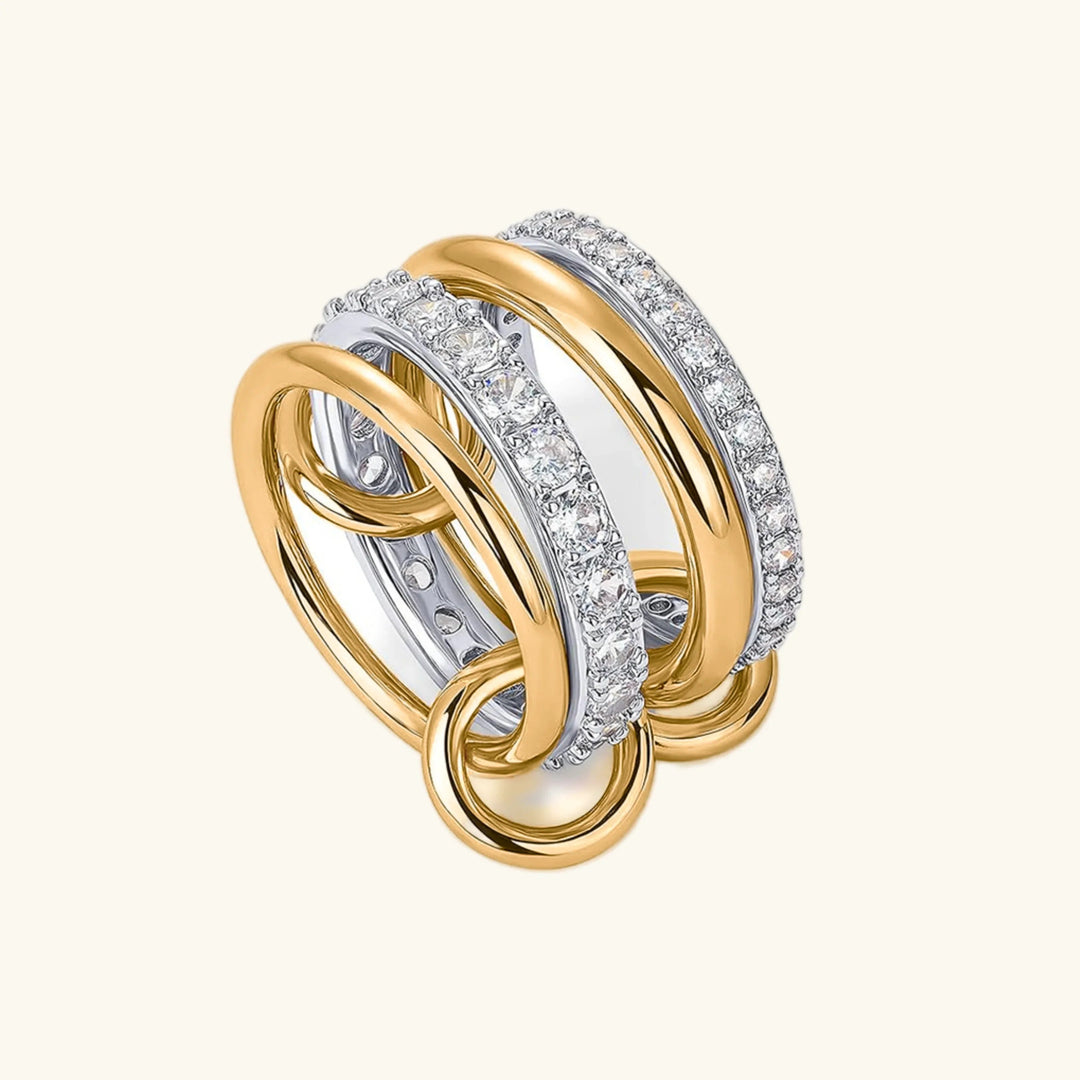 Gold-Plated Stacked CZ Ring with Silver-Tone Bands