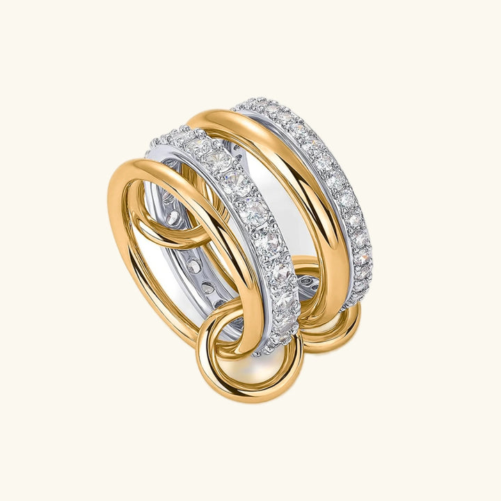 Gold-Plated Stacked CZ Ring with Silver-Tone Bands