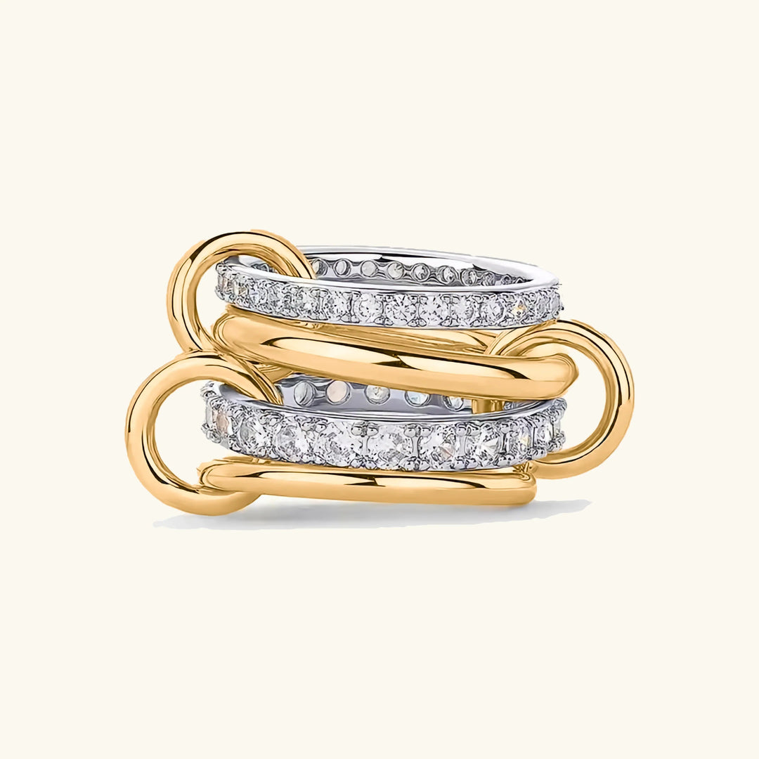 Gold-Plated Stacked CZ Ring with Silver-Tone Bands