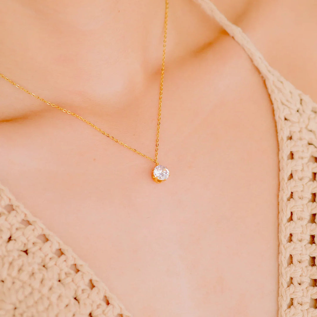 Gold-Tone CZ Solitaire Pendant Necklace
