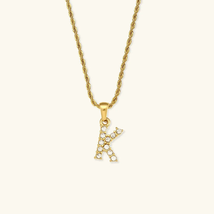 Gold-Plated Initial Pendant Necklace with Diamond Simulants