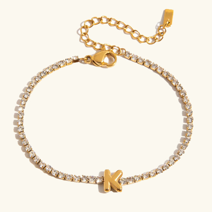 Gold-Plated Cubic Zirconia Initial Tennis Bracelet for Women