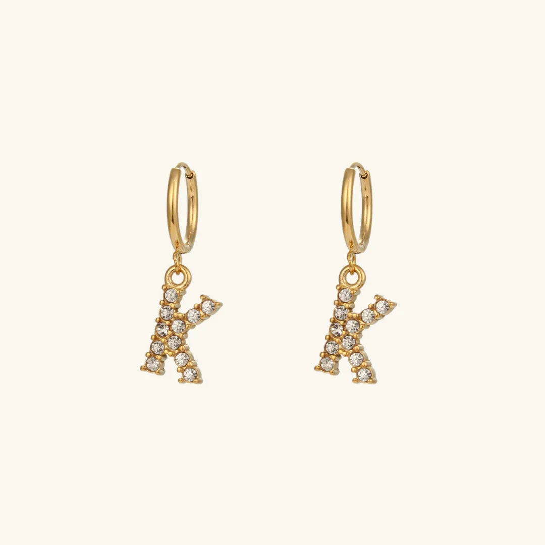 Gold-Plated Initial Letter Earrings with Diamond Simulants