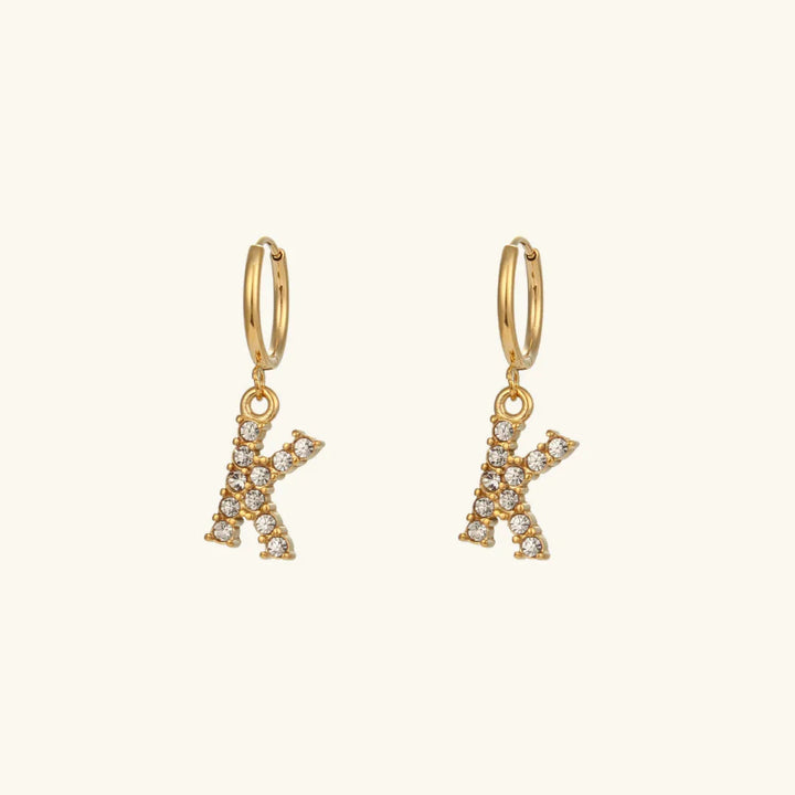 Gold-Plated Initial Letter Earrings with Diamond Simulants