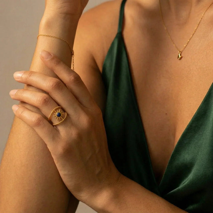 Gold-Plated Adjustable Ring with Celestial Star Design