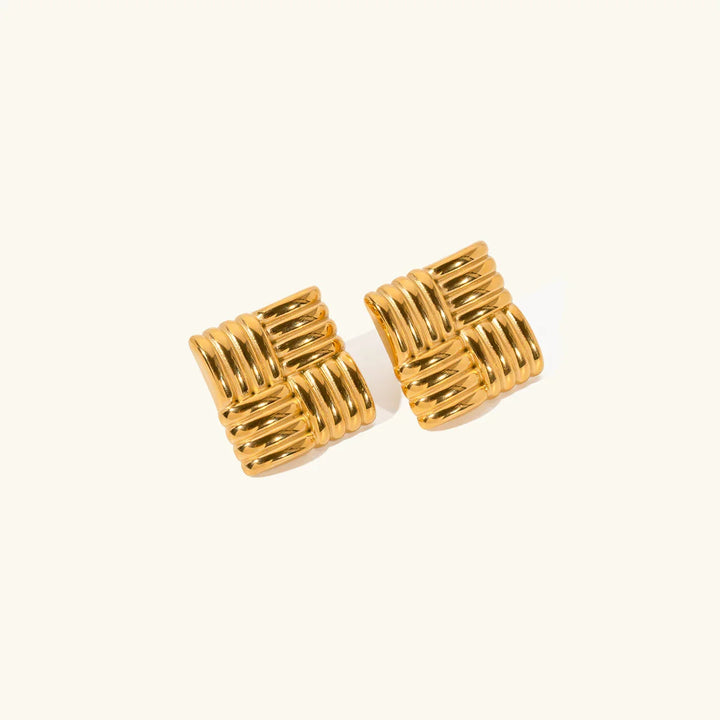 Gold-Plated Criss-Cross Square Earrings