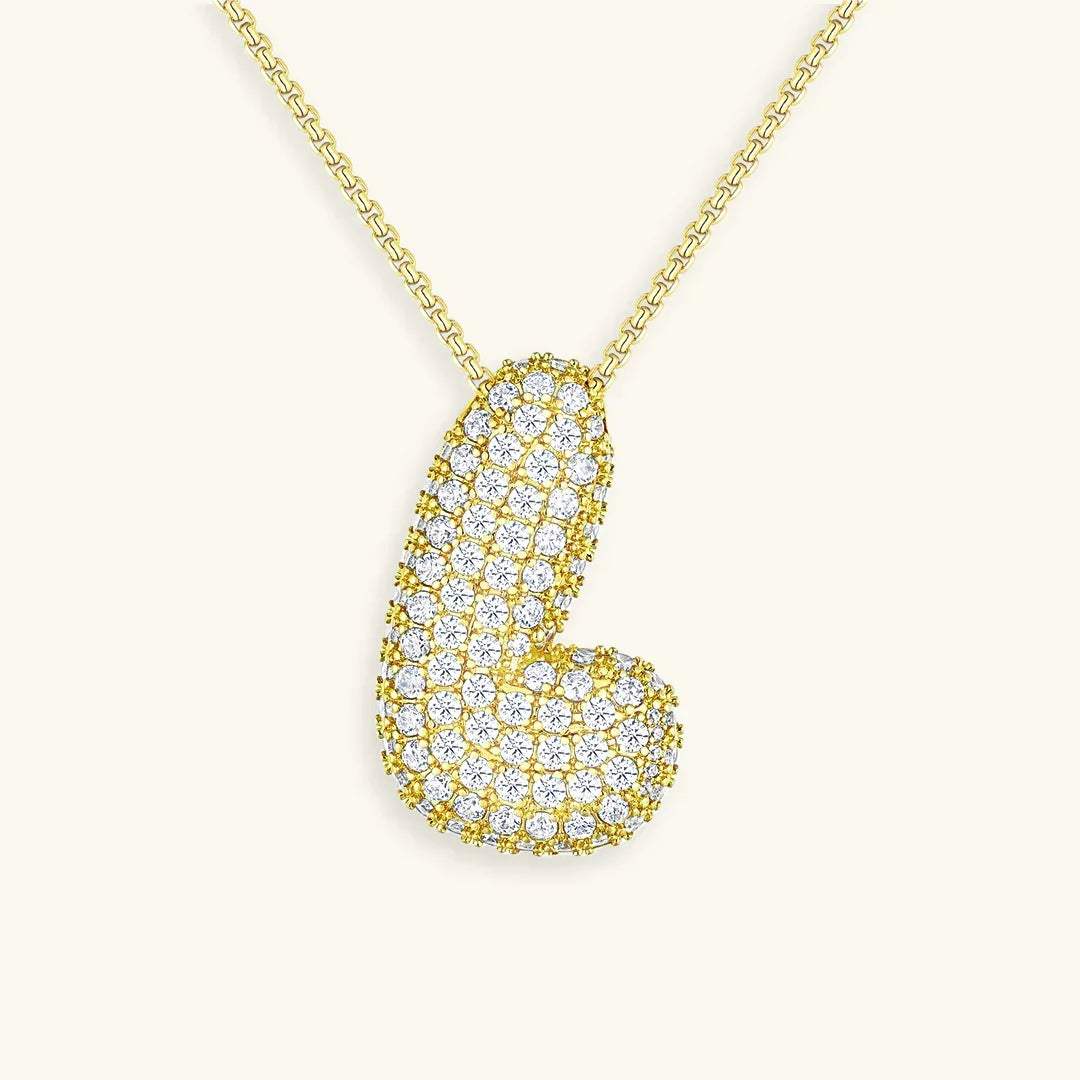 Gold-Plated Bubble Initial Diamond Necklace