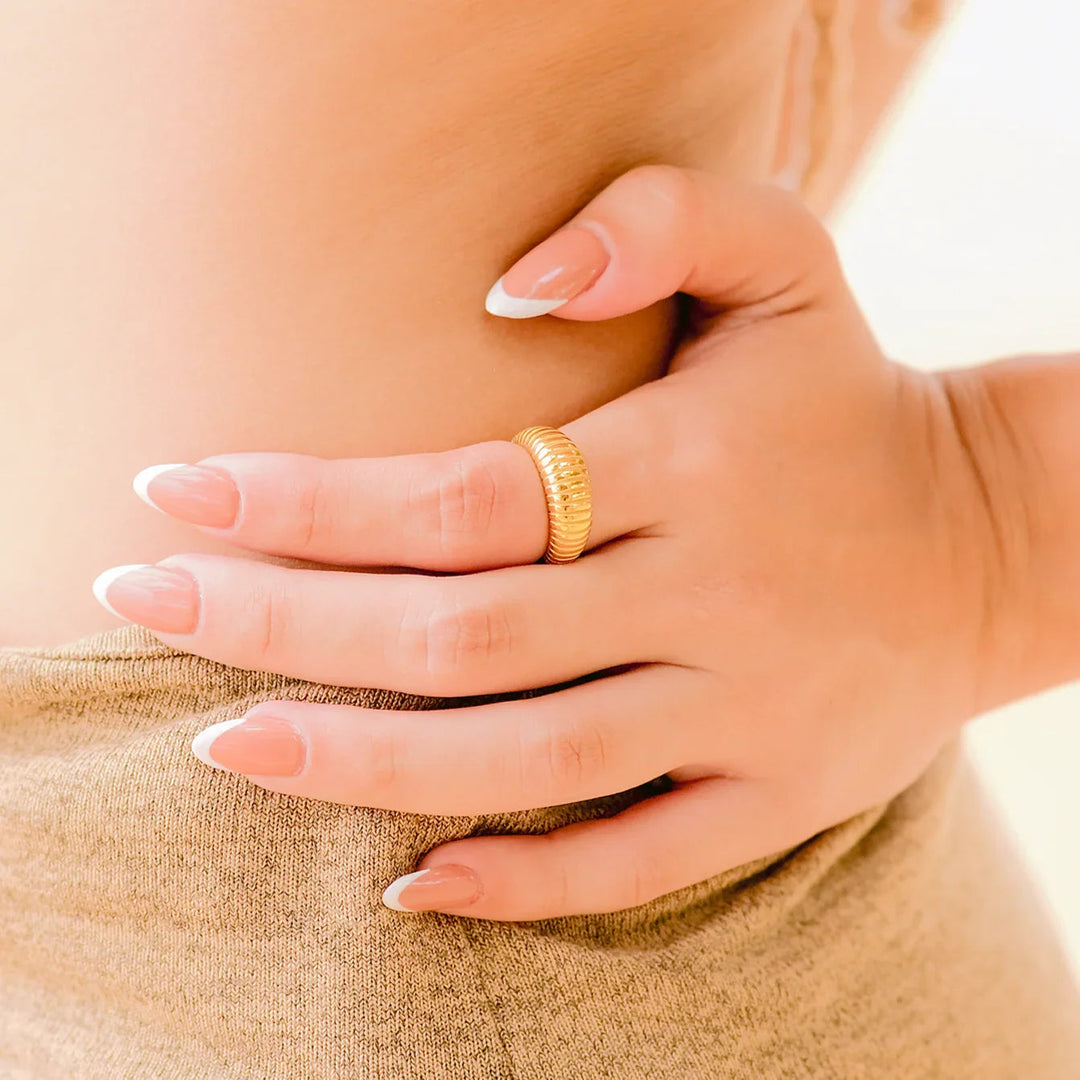 Gold-Plated Chunky Ribbed Band Ring for Women