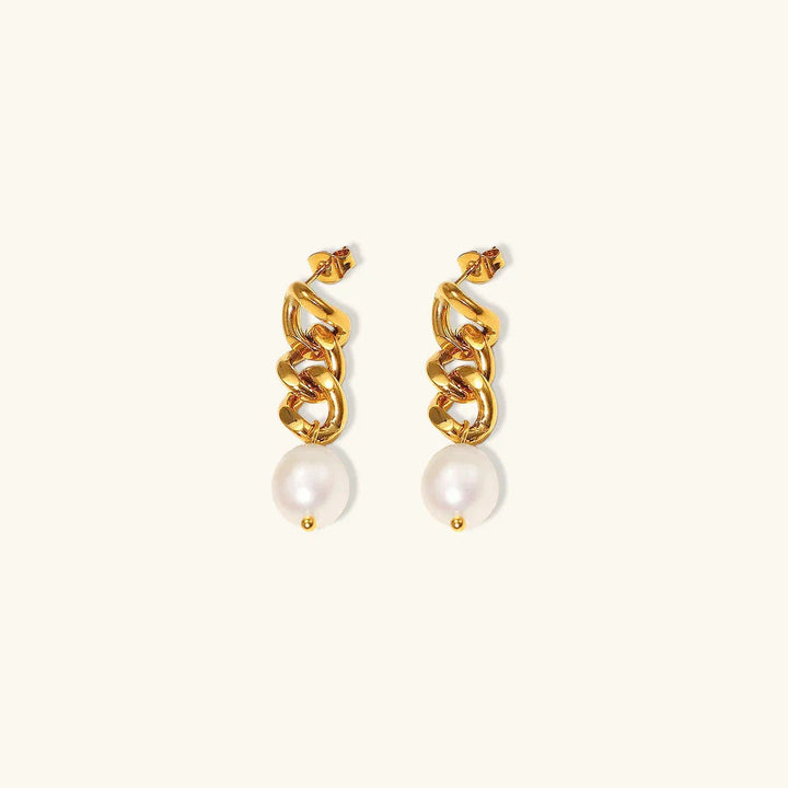 Gold-Plated Faux Pearl Chain Drop Earrings