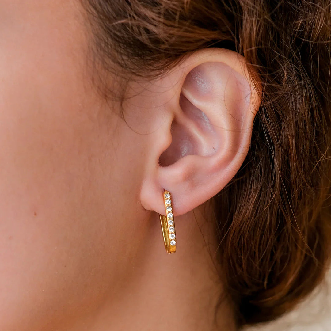 Gold-Plated CZ Oval Huggie Earrings