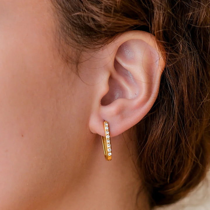 Gold-Plated CZ Oval Huggie Earrings