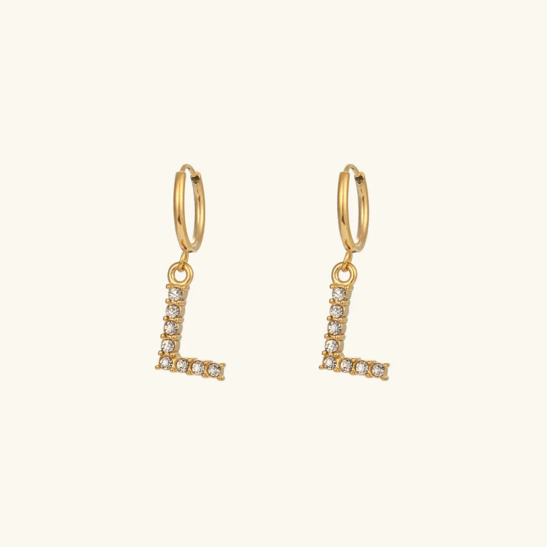 Gold-Plated Initial Letter Earrings with Diamond Simulants