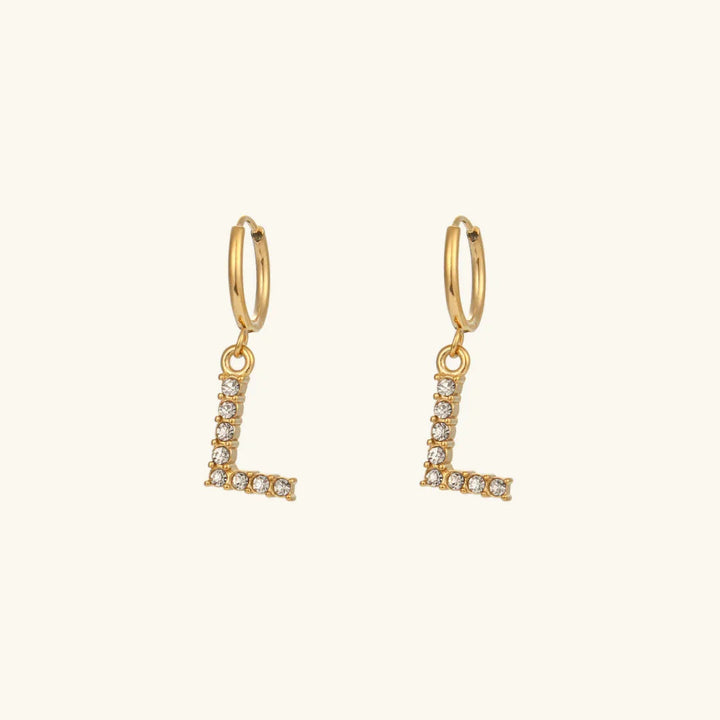 Gold-Plated Initial Letter Earrings with Diamond Simulants