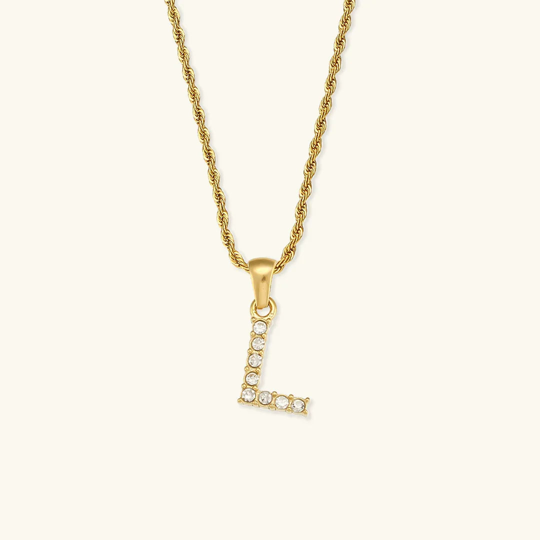 Gold-Plated Initial Pendant Necklace with Diamond Simulants