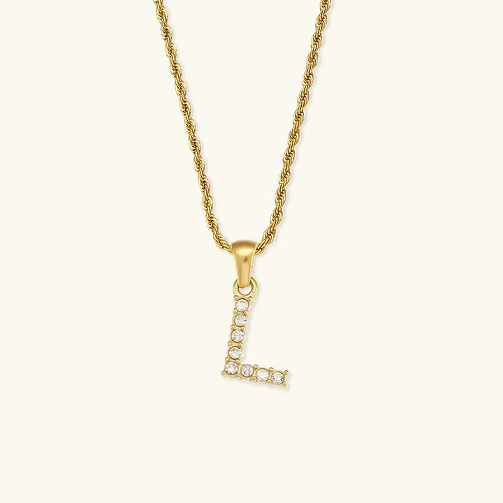 Gold-Plated Initial Pendant Necklace with Diamond Simulants