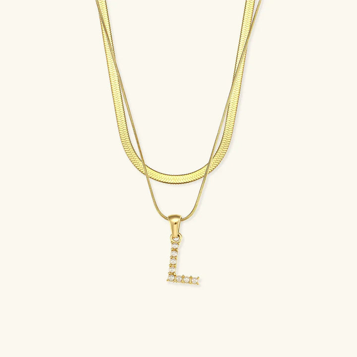 Gold-Plated Layered Initial Letter Necklace with Freshwater Pearls