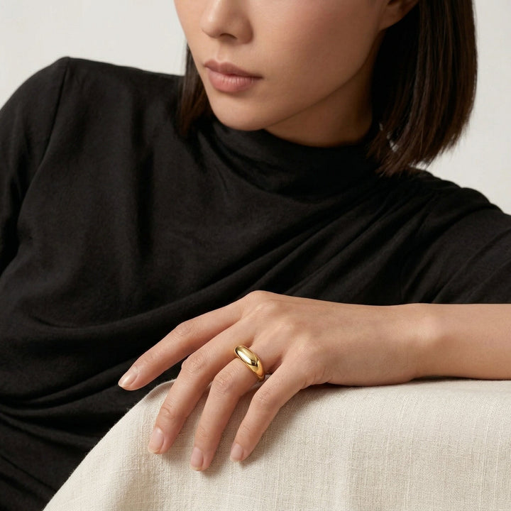 Gold-Plated Stainless Steel Statement Ring for Women
