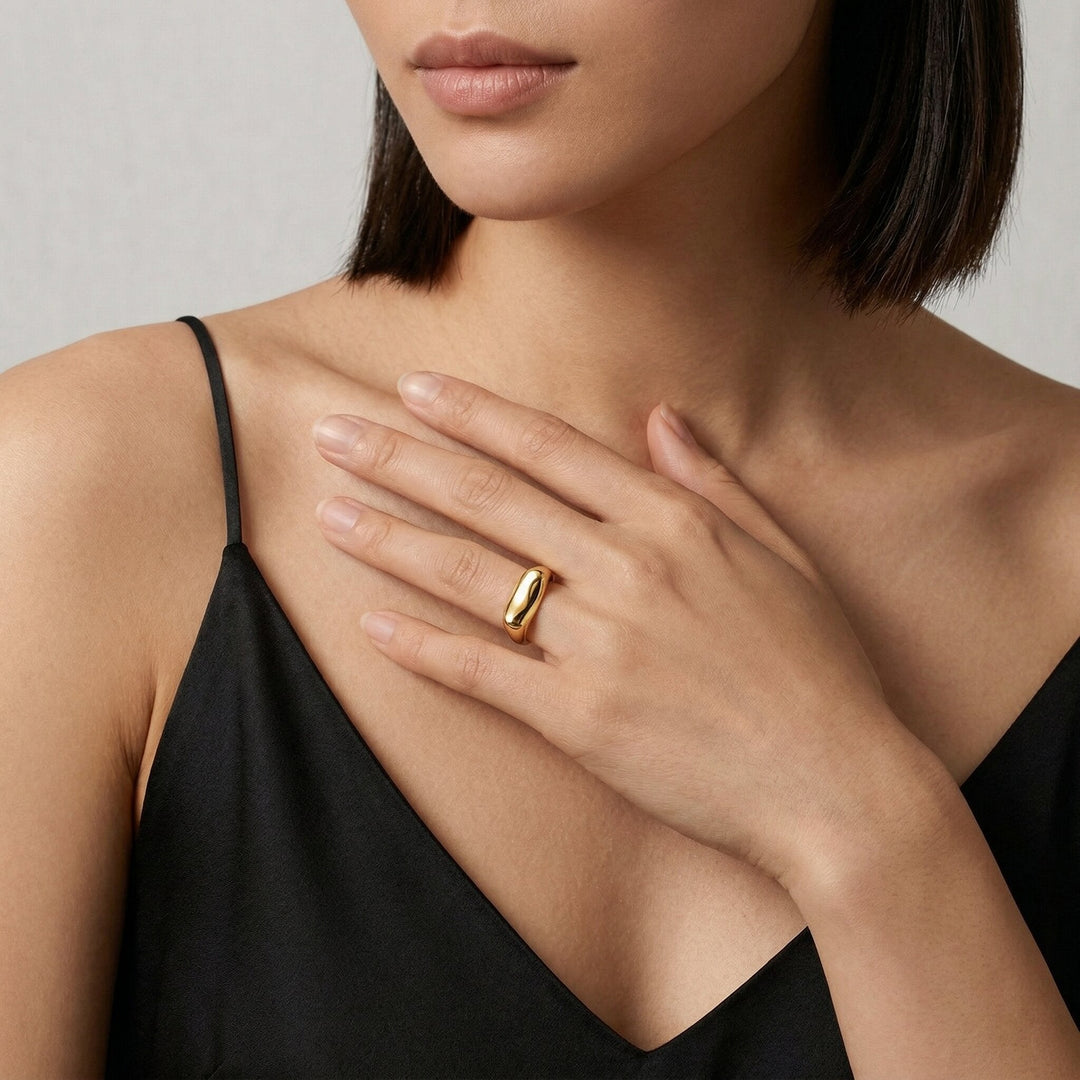 Gold-Plated Stainless Steel Statement Ring for Women