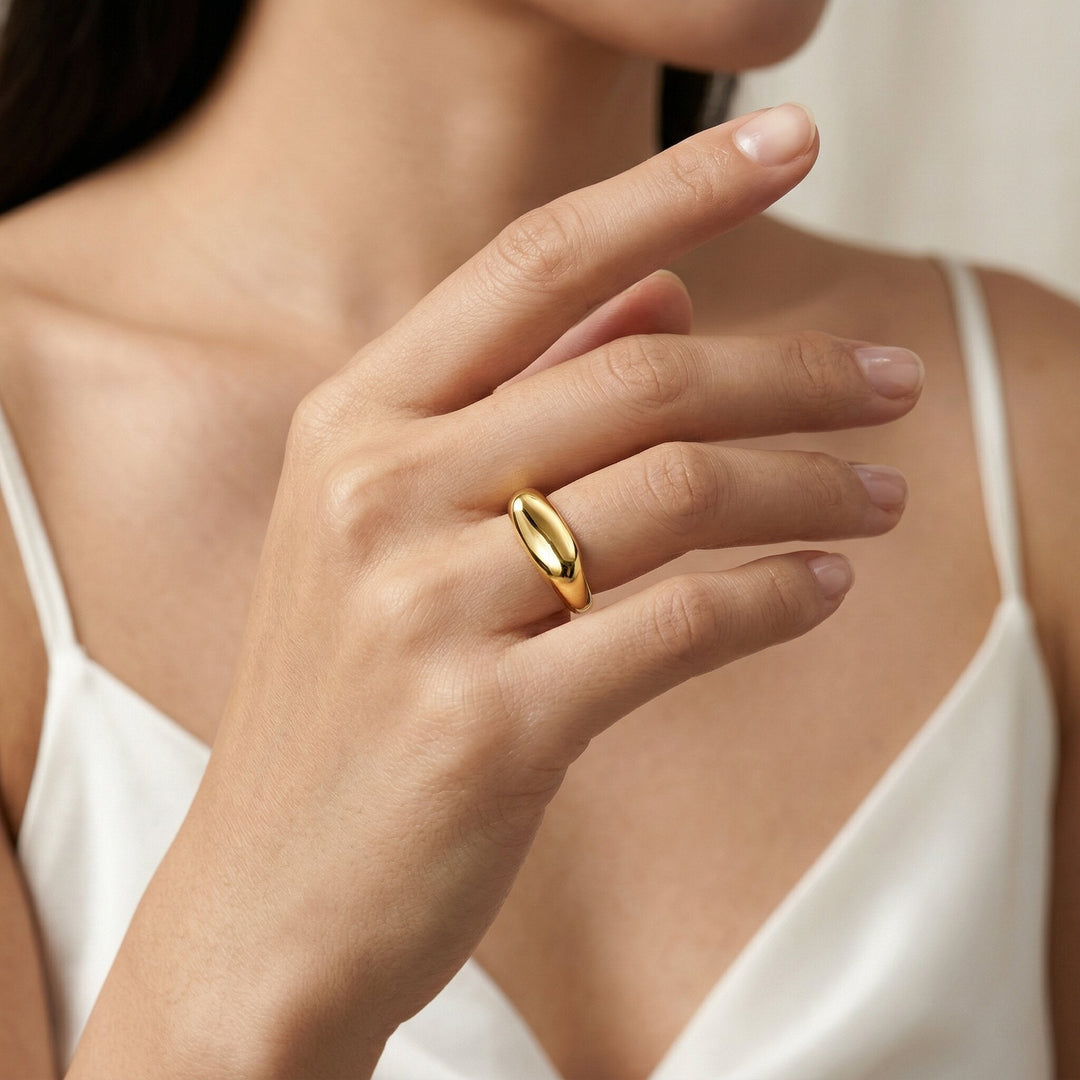 Gold-Plated Stainless Steel Statement Ring for Women