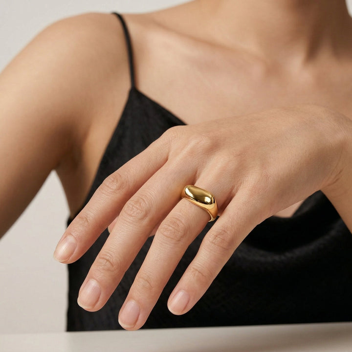 Gold-Plated Stainless Steel Statement Ring for Women