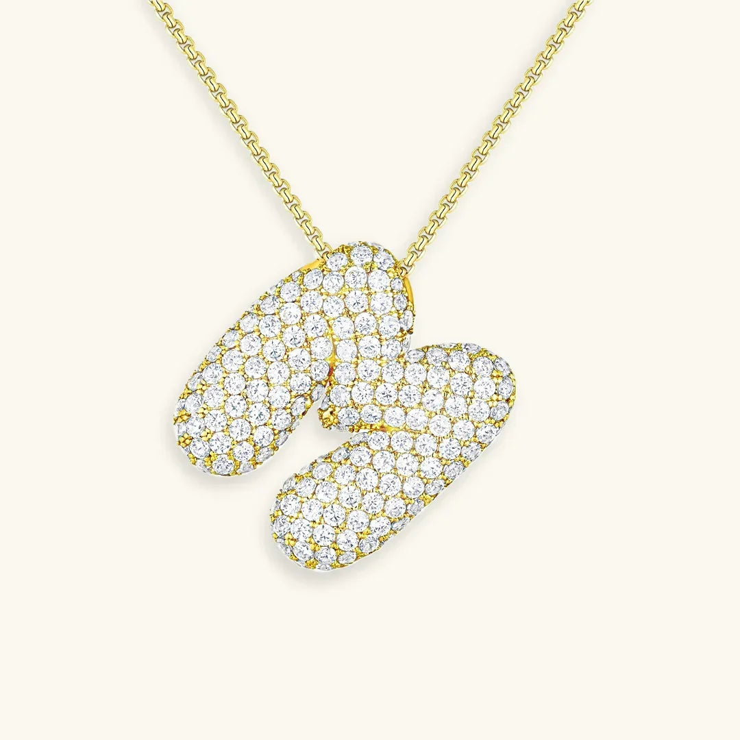 Gold-Plated Bubble Initial Diamond Necklace