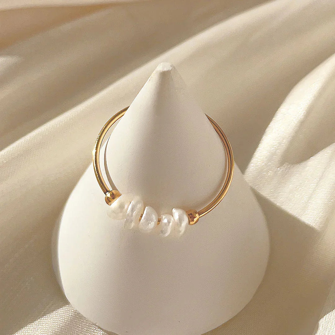 Gold-Plated Faux Pearl Stackable Ring Women