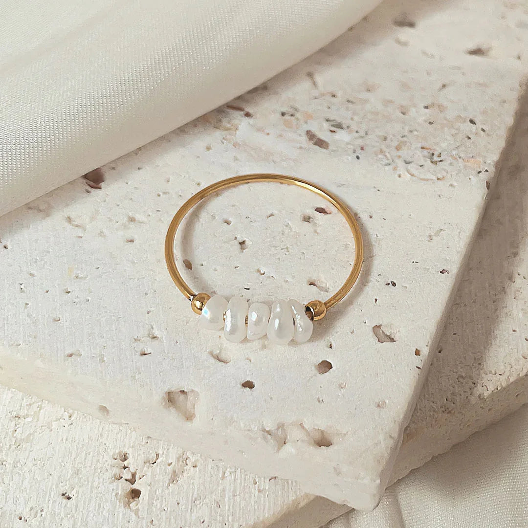 Gold-Plated Faux Pearl Stackable Ring Women