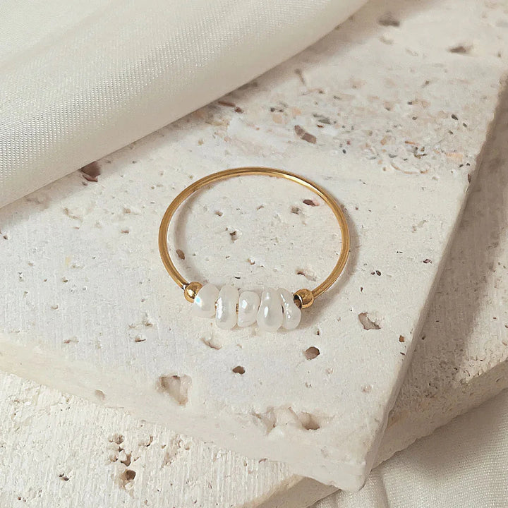 Gold-Plated Faux Pearl Stackable Ring Women