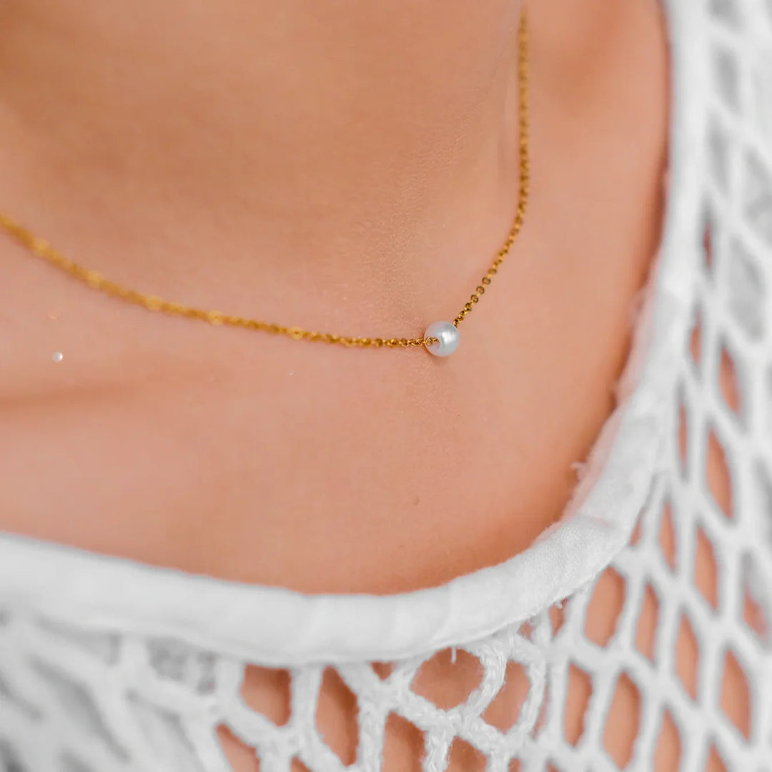 Gold-Plated Faux Pearl Pendant Necklace with Stainless Steel for Women