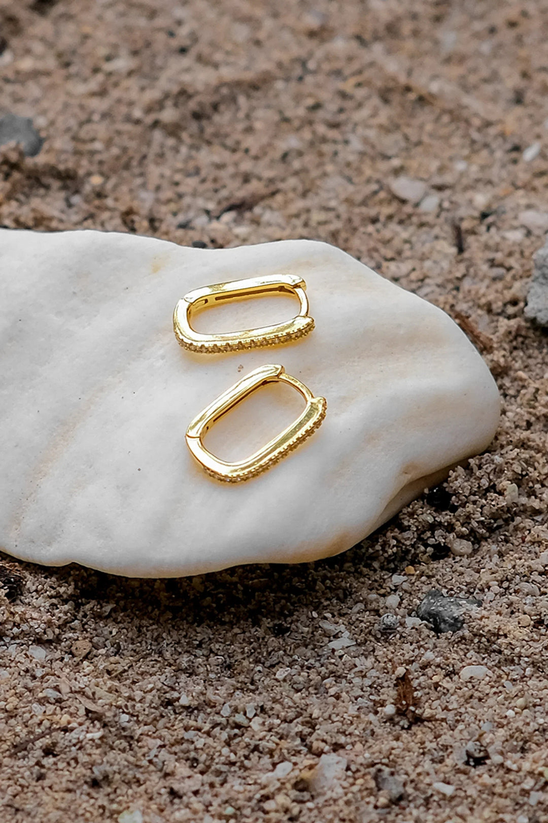 Gold-Plated CZ Oval Hoop Earrings