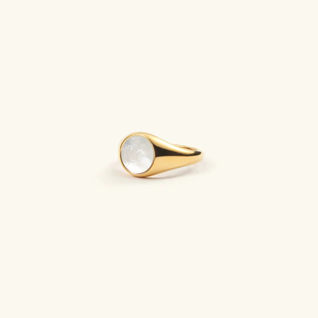 Gold-Plated Faux Pearl Signet Ring