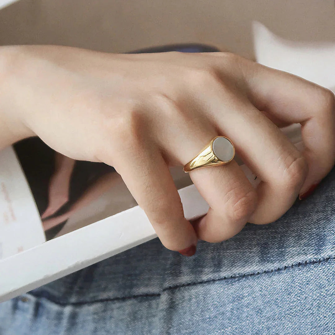 Gold-Plated Faux Pearl Signet Ring