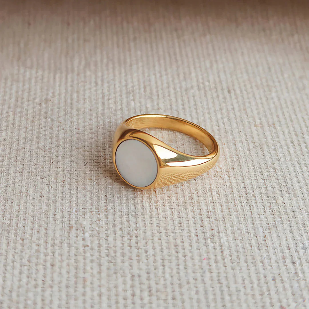 Gold-Plated Faux Pearl Signet Ring