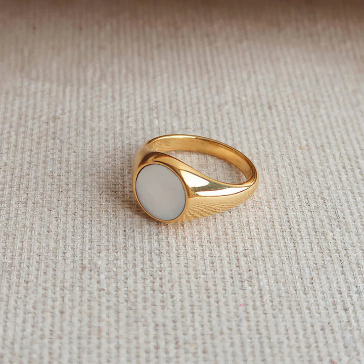 Gold-Plated Faux Pearl Signet Ring