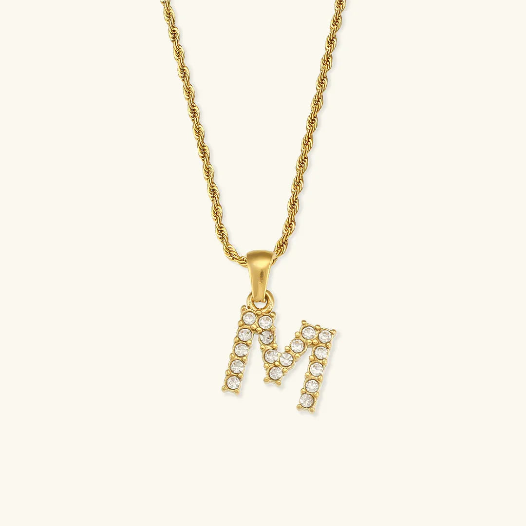 Gold-Plated Initial Pendant Necklace with Diamond Simulants
